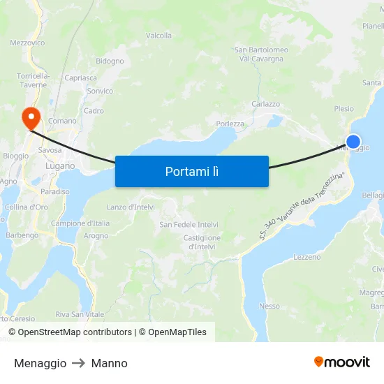 Menaggio to Manno map
