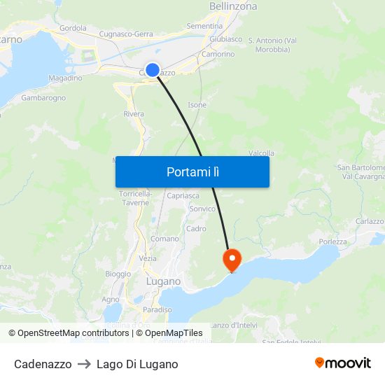 Cadenazzo to Lago Di Lugano map