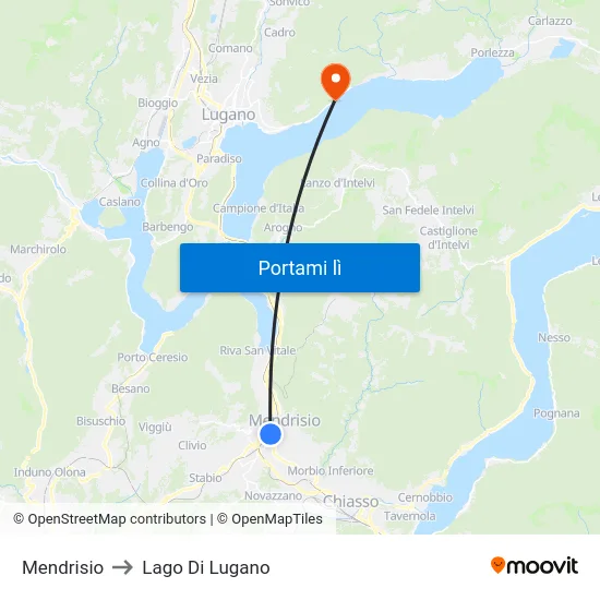 Mendrisio to Lago Di Lugano map