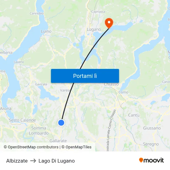 Albizzate to Lago Di Lugano map