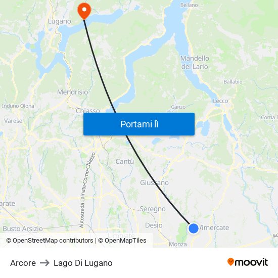 Arcore to Lago Di Lugano map