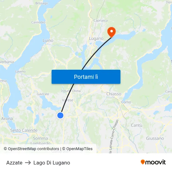 Azzate to Lago Di Lugano map