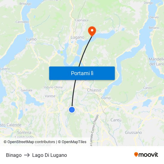 Binago to Lago Di Lugano map