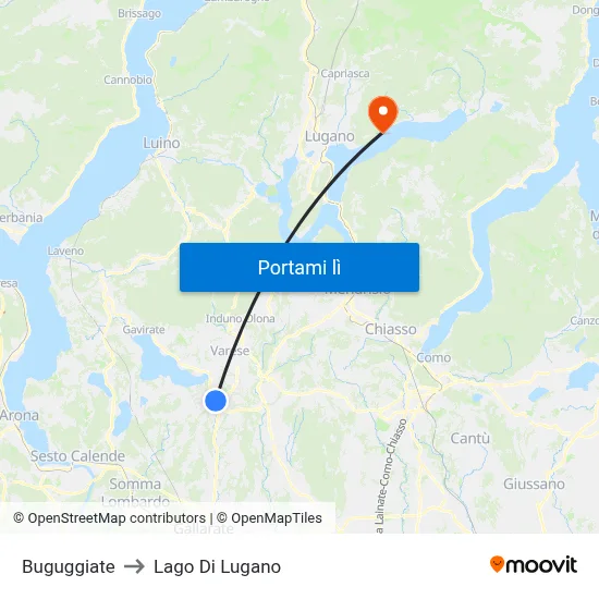 Buguggiate to Lago Di Lugano map