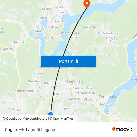 Cagno to Lago Di Lugano map