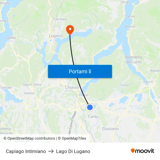 Capiago Intimiano to Lago Di Lugano map