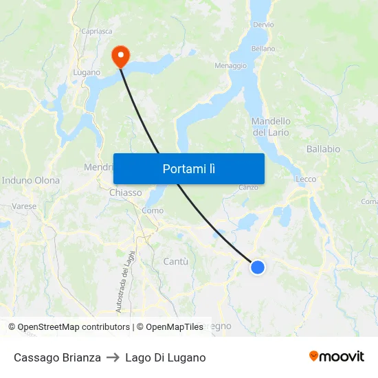 Cassago Brianza to Lago Di Lugano map