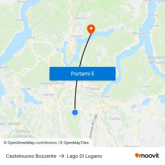 Castelnuovo Bozzente to Lago Di Lugano map