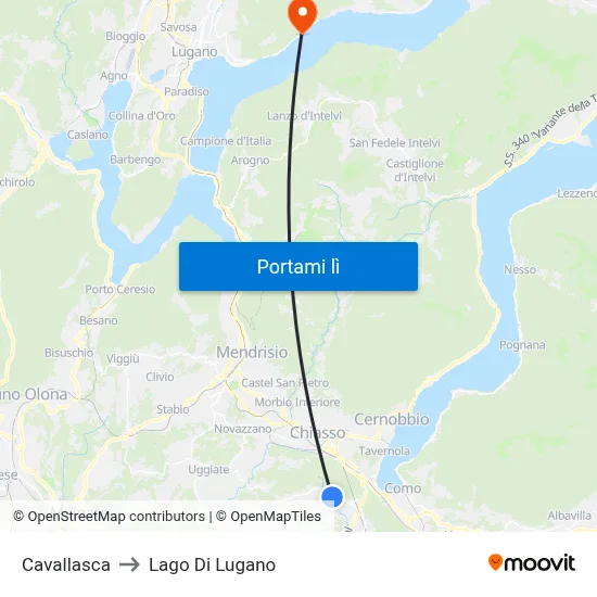 Cavallasca to Lago Di Lugano map