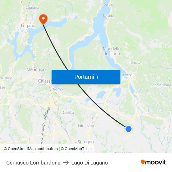 Cernusco Lombardone to Lago Di Lugano map