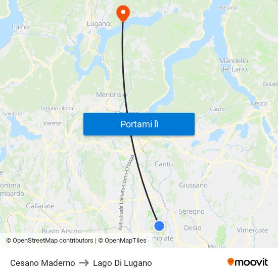 Cesano Maderno to Lago Di Lugano map