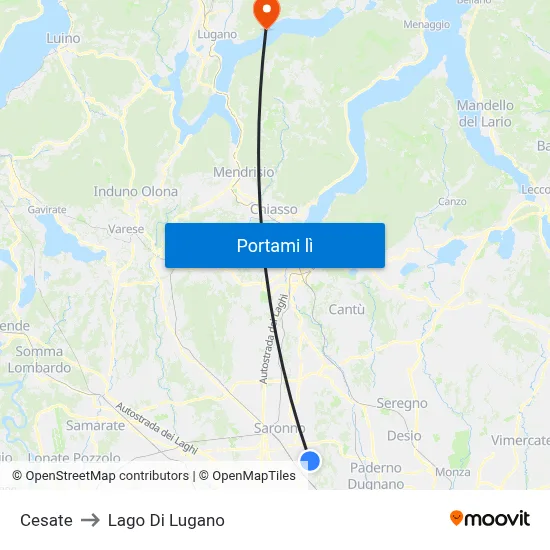 Cesate to Lago Di Lugano map