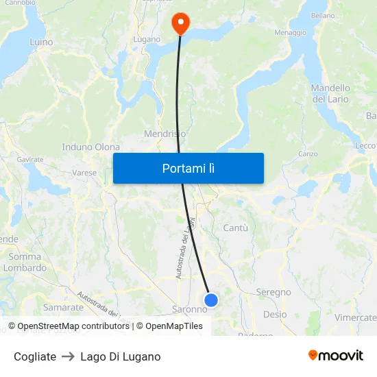 Cogliate to Lago Di Lugano map
