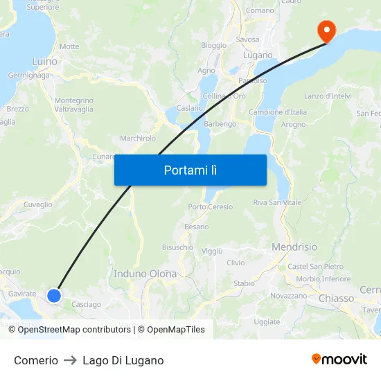 Comerio to Lago Di Lugano map