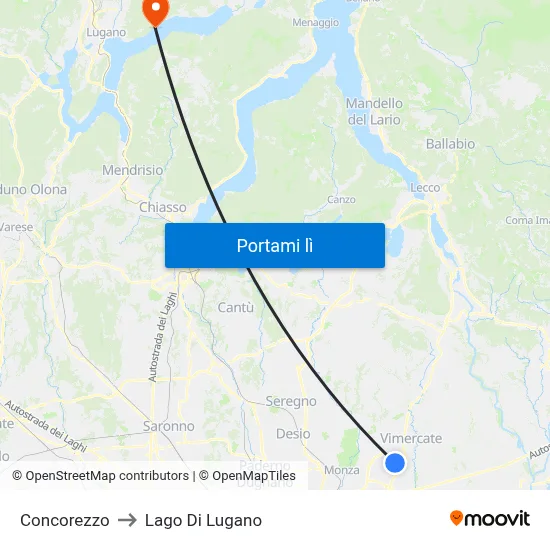 Concorezzo to Lago Di Lugano map