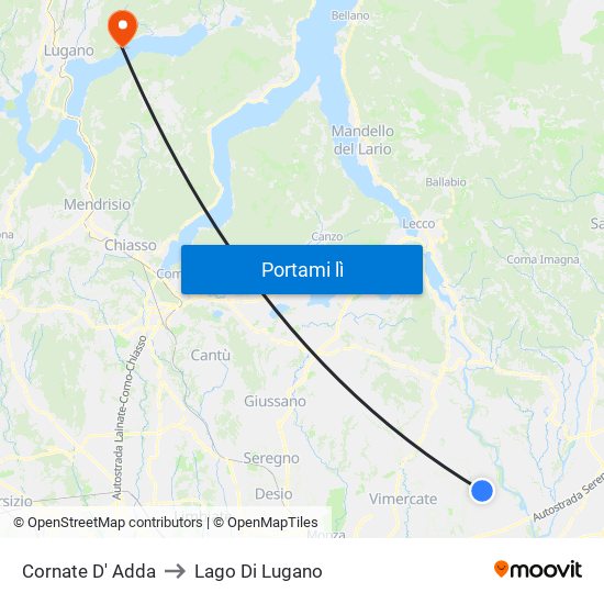 Cornate D' Adda to Lago Di Lugano map