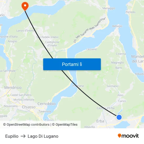 Eupilio to Lago Di Lugano map