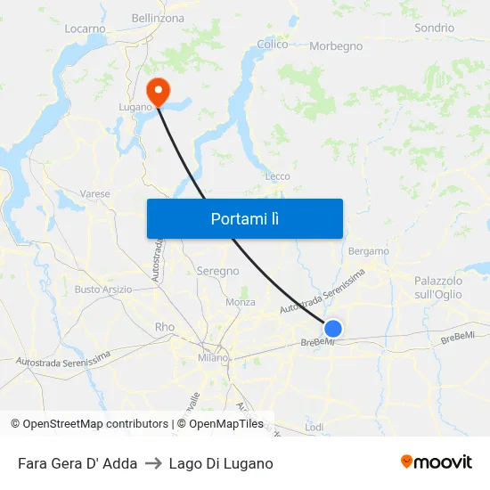 Fara Gera D' Adda to Lago Di Lugano map