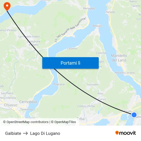 Galbiate to Lago Di Lugano map