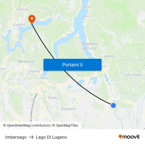 Imbersago to Lago Di Lugano map