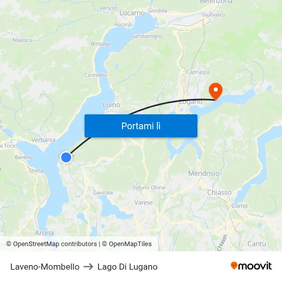 Laveno-Mombello to Lago Di Lugano map