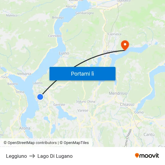 Leggiuno to Lago Di Lugano map