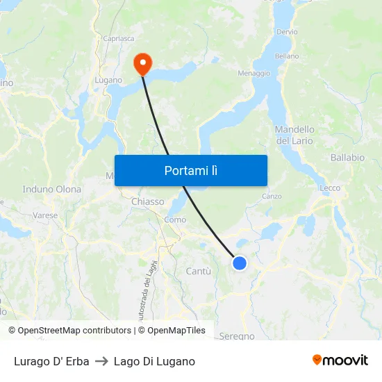 Lurago D' Erba to Lago Di Lugano map