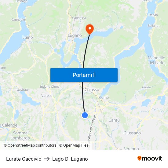 Lurate Caccivio to Lago Di Lugano map