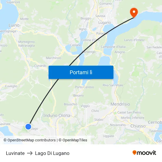 Luvinate to Lago Di Lugano map