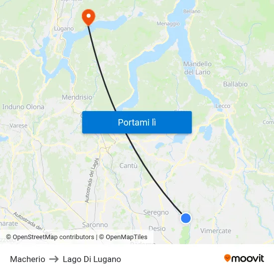Macherio to Lago Di Lugano map