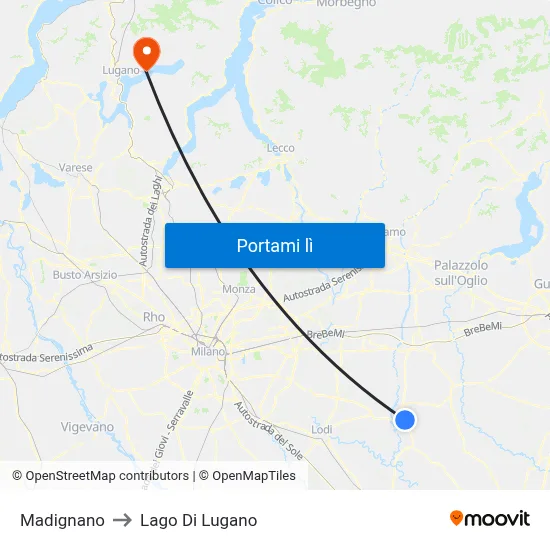 Madignano to Lago Di Lugano map