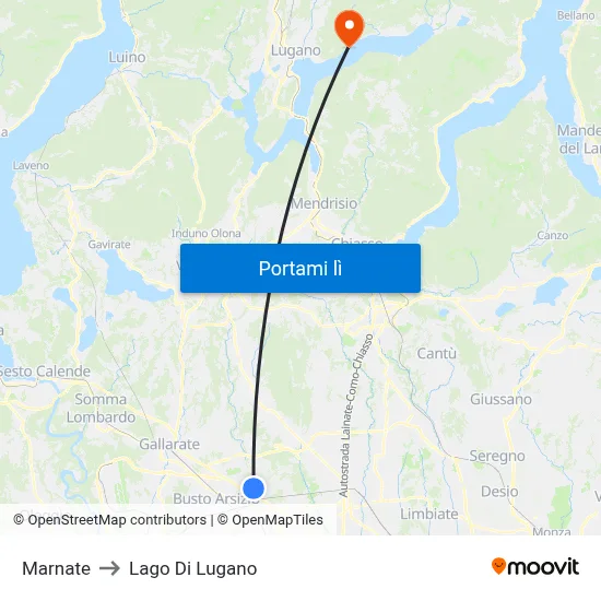 Marnate to Lago Di Lugano map