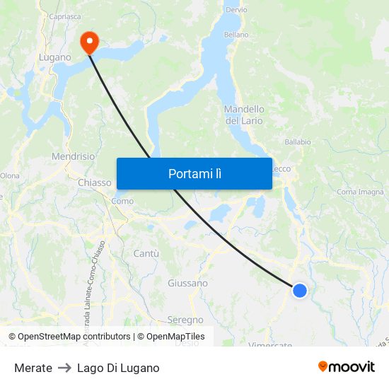 Merate to Lago Di Lugano map