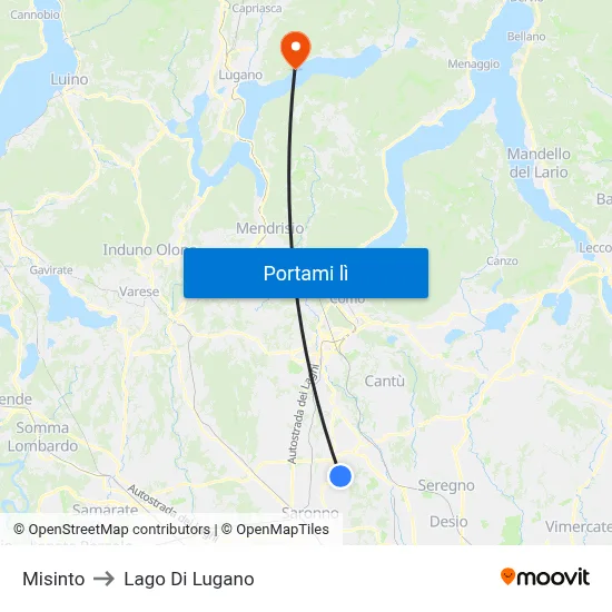 Misinto to Lago Di Lugano map