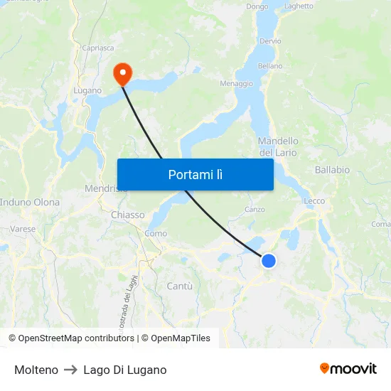 Molteno to Lago Di Lugano map