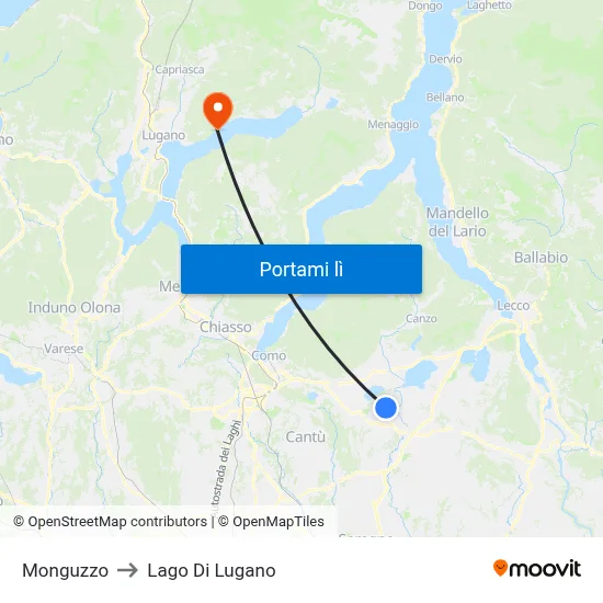 Monguzzo to Lago Di Lugano map