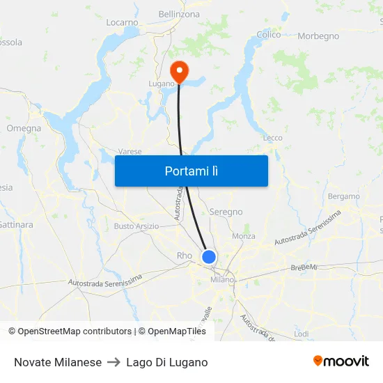 Novate Milanese to Lago Di Lugano map