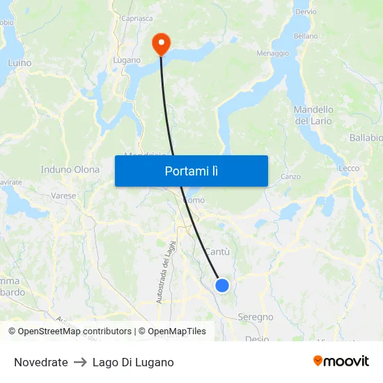 Novedrate to Lago Di Lugano map