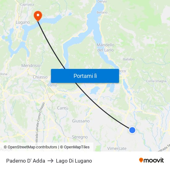 Paderno D' Adda to Lago Di Lugano map