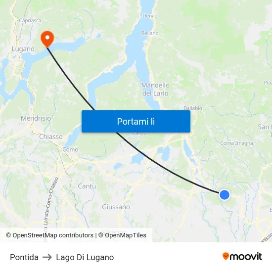 Pontida to Lago Di Lugano map