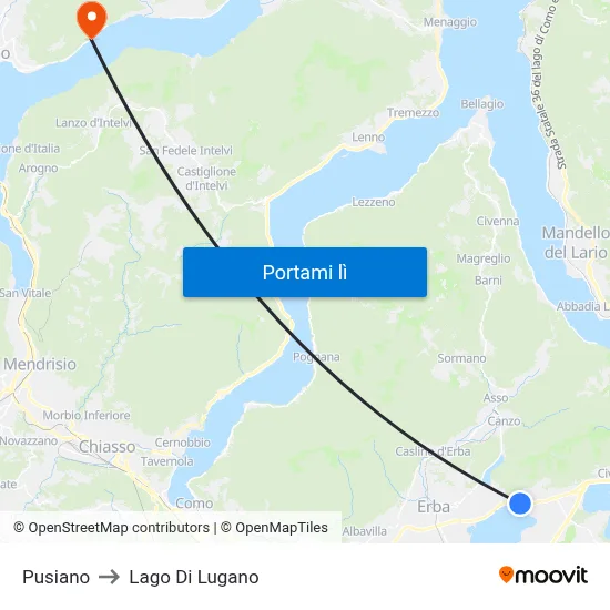 Pusiano to Lago Di Lugano map