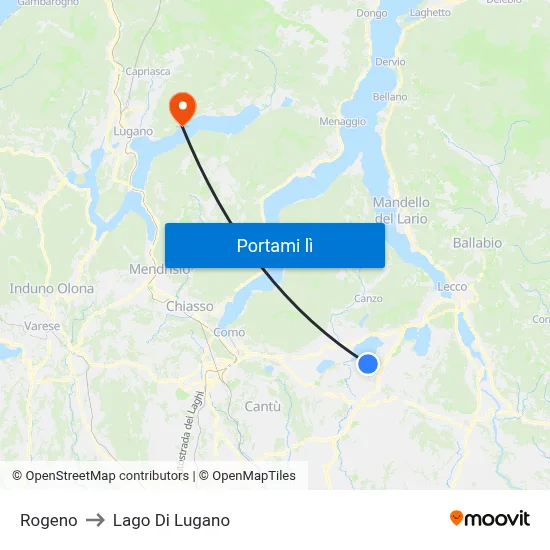 Rogeno to Lago Di Lugano map