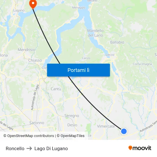 Roncello to Lago Di Lugano map