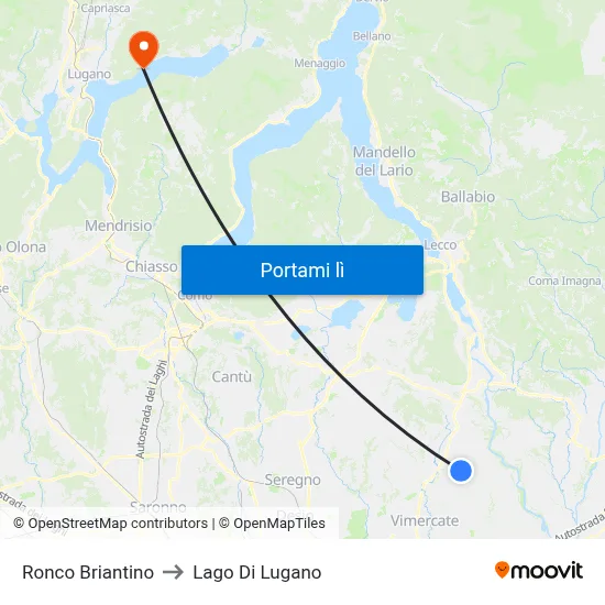 Ronco Briantino to Lago Di Lugano map