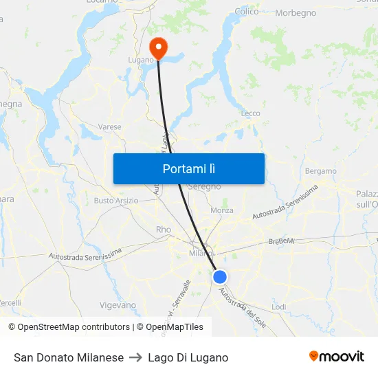 San Donato Milanese to Lago Di Lugano map