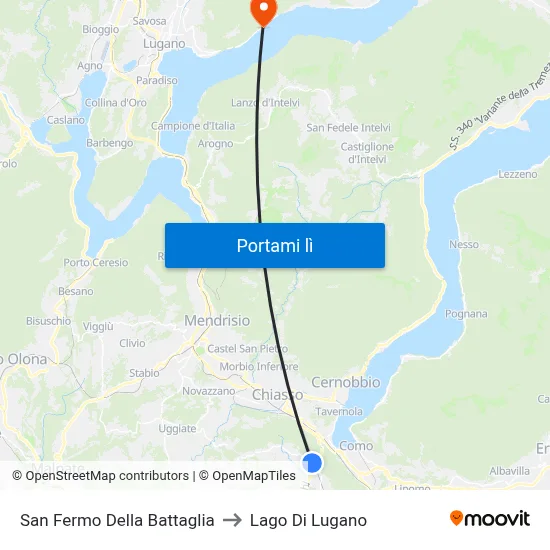 San Fermo Della Battaglia to Lago Di Lugano map