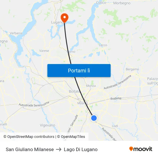 San Giuliano Milanese to Lago Di Lugano map