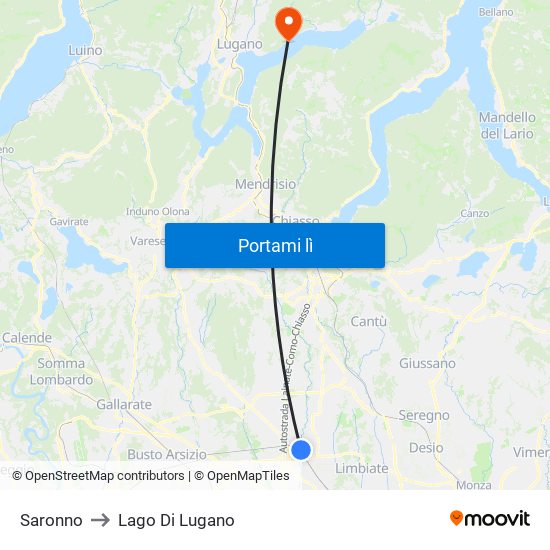 Saronno to Lago Di Lugano map