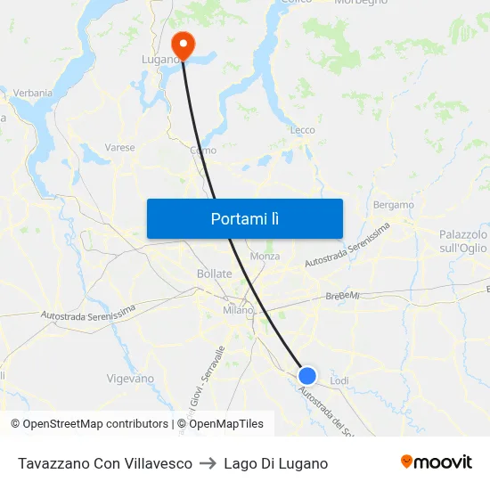Tavazzano Con Villavesco to Lago Di Lugano map