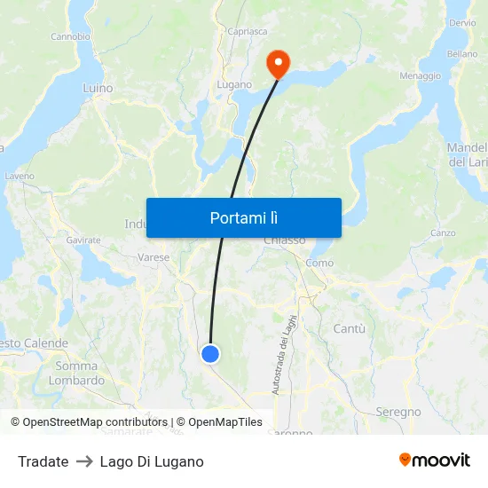 Tradate to Lago Di Lugano map